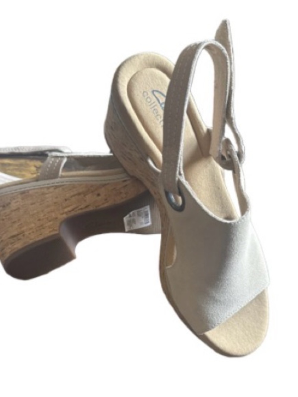 Clarks w/Giselle sea sand suede Slingback Cork Wedge Sandals